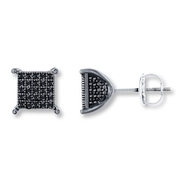 Previously Owned Men's Black Diamond Earrings 1/4 ct tw Round-cut 10K White Gold