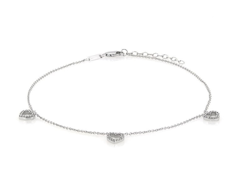 Previously Owned Diamond Heart Anklet 1/8 ct tw 10K White Gold 9"