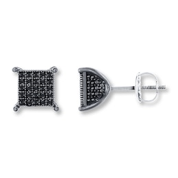 Previously Owned Men's Black Diamond Stud Earrings 1/4 ct tw Round-cut 10K White Gold