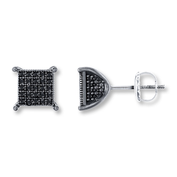 Previously Owned Men's Black Diamond Stud Earrings 1/4 ct tw Round-cut 10K White Gold