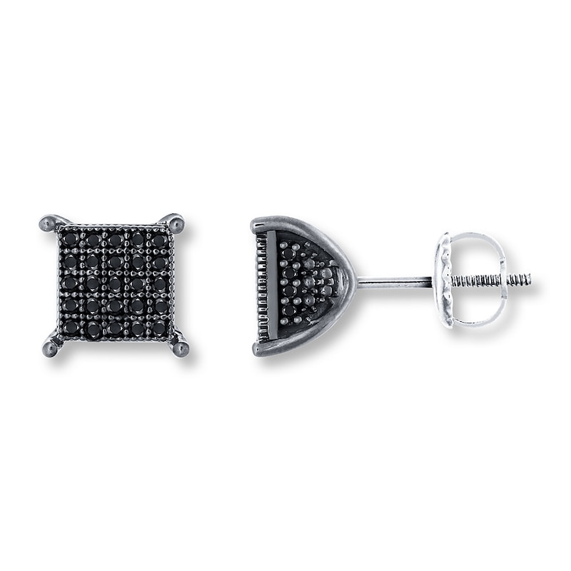 Main Image 1 of Previously Owned Men's Black Diamond Stud Earrings 1/4 ct tw Round-cut 10K White Gold