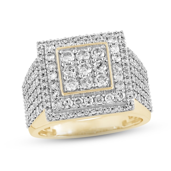 Previously Owned Men's Diamond Double-Square Ring 2-1/2 ct tw Round-cut 10K Yellow Gold