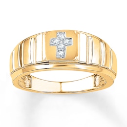 Previously Owned Men's Cross Ring 1/20 ct tw Diamonds 10K Yellow Gold