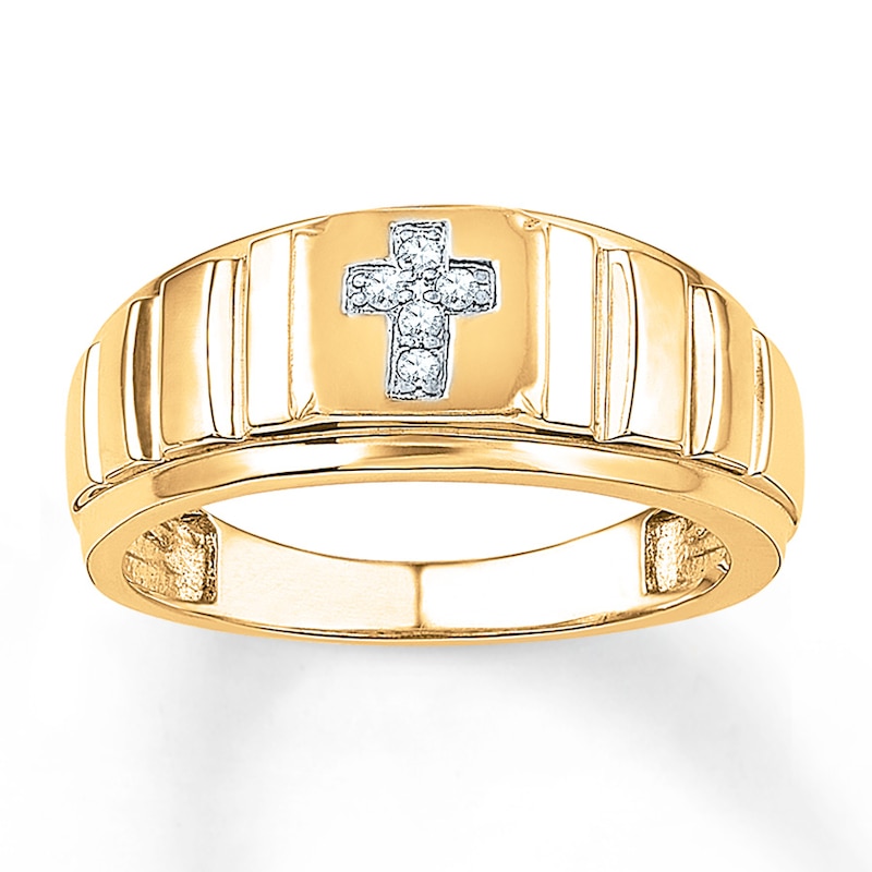 Main Image 1 of Previously Owned Men's Cross Ring 1/20 ct tw Diamonds 10K Yellow Gold