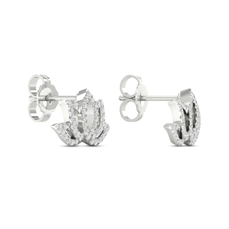 Previously Owned By Women For Women Diamond Lotus Earrings 1/4 ct tw Round-cut 10K White Gold