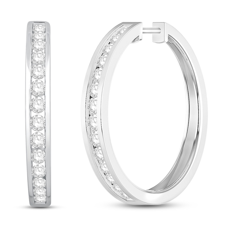 Main Image 1 of Previously Owned Diamond Hoop Earrings 1 ct tw Round-Cut 10K White Gold