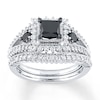 Thumbnail Image 1 of Previously Owned Princess-Cut Black & White Diamond Bridal Set 1-7/8 ct tw 10K White Gold Size 8