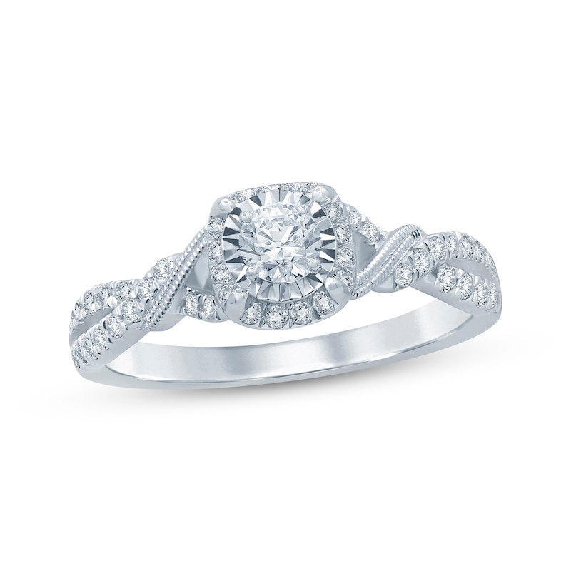 Main Image 1 of Previously Owned Diamond Twist Engagement Ring 1/2 ct tw Round-cut 10K White Gold