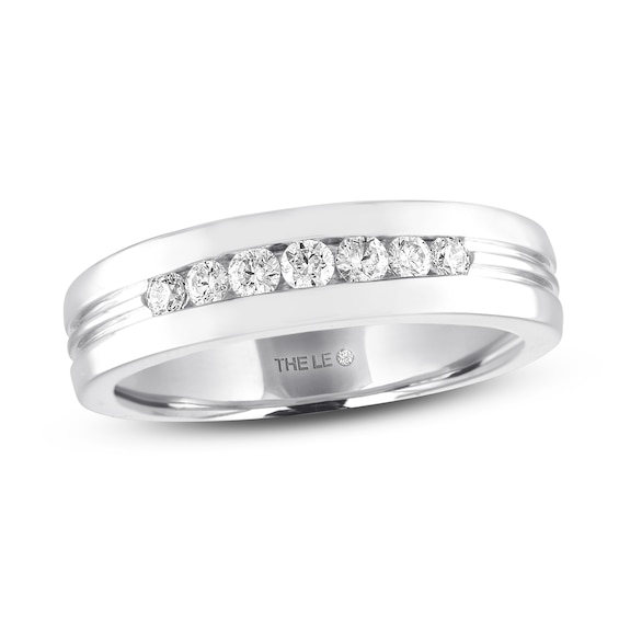 Previously Owned Men's THE LEO Diamond Wedding Band 1/3 ct tw Round-cut 14K White Gold