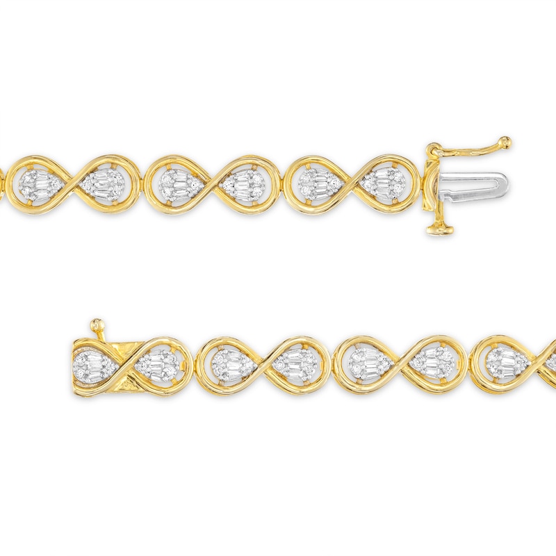 Previously Owned Diamond Infinity Bracelet 1 ct tw Baguette & Round-cut 10K Yellow Gold 7"