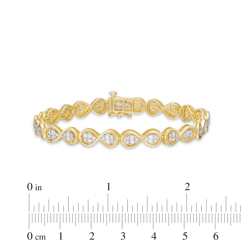 Previously Owned Diamond Infinity Bracelet 1 ct tw Baguette & Round-cut 10K Yellow Gold 7"