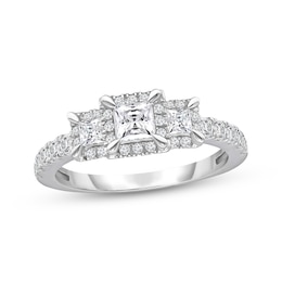 Previously Owned Diamond Three-Stone Engagement Ring 1 ct tw Princess & Round-cut 10K White Gold