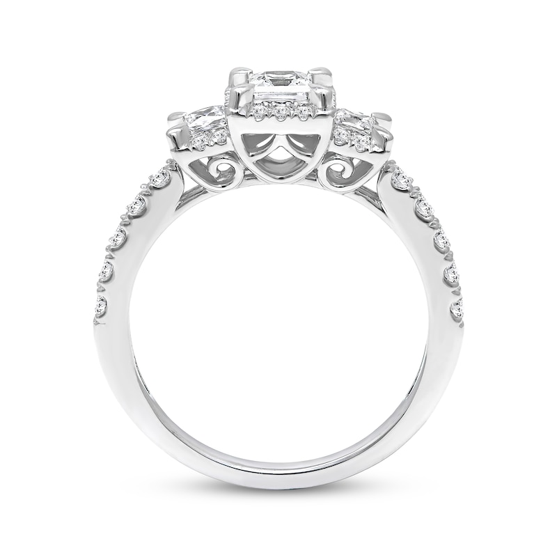 Main Image 3 of Previously Owned Diamond Three-Stone Engagement Ring 1 ct tw Princess & Round-cut 10K White Gold