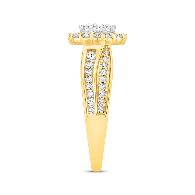 Previously Owned Multi-Diamond Center Engagement Ring 1 ct tw Round-cut 10K Two-Tone Gold