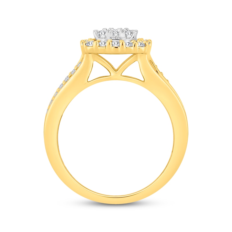 Previously Owned Multi-Diamond Center Engagement Ring 1 ct tw Round-cut 10K Two-Tone Gold