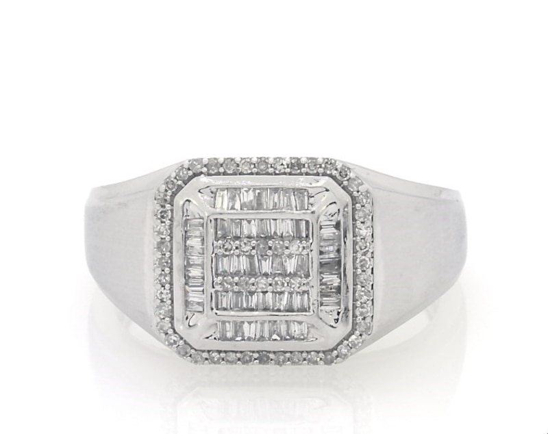 Previously Owned Men's Diamond Ring 1/2 ct tw Baguette & Round-cut 10K White Gold