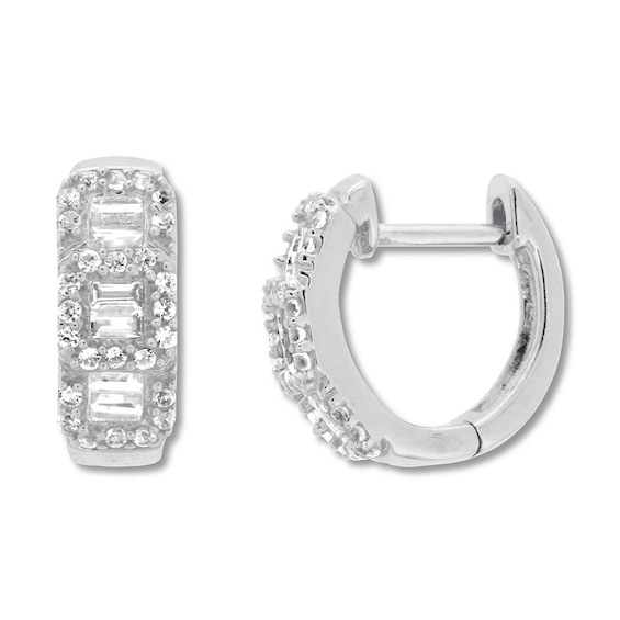 Previously Owned Diamond Hoop Earrings 1/2 ct tw Round & Baguette-cut 10K White Gold