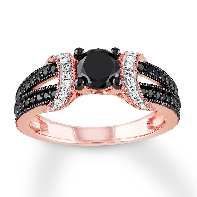 Previously Owned Round-Cut Black & White Diamond Engagement Ring 1 ct tw 10K Rose Gold Size 8