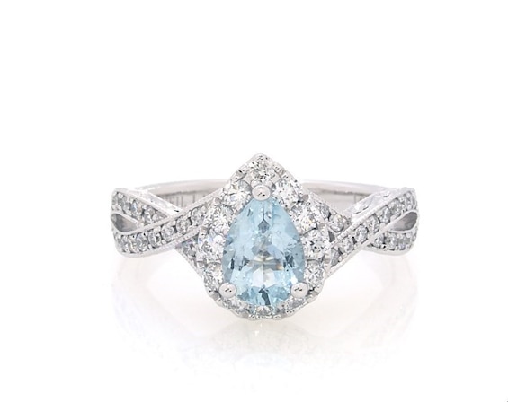 Previously Owned Neil Lane Pear-Shaped Aquamarine & Diamond Engagement Ring 1/2 ct tw 14K White Gold Size 5.5