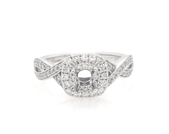 Previously Owned Neil Lane Diamond Double Halo Engagement Ring Setting 1/2 ct tw 14K White Gold Size 5.5