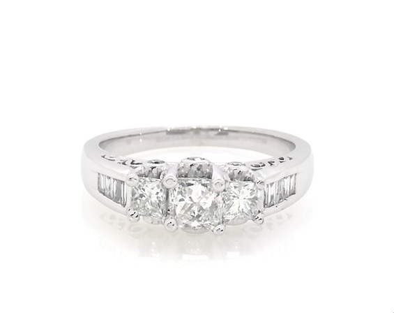 Previously Owned Princess-Cut Diamond Three-Stone Engagement Ring 1 ct tw 14K White Gold