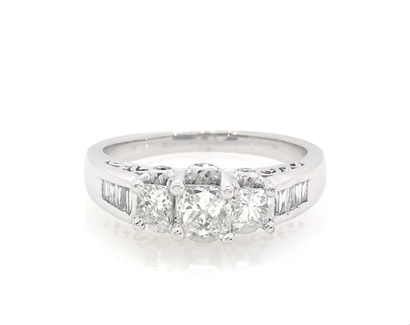 Previously Owned Princess-Cut Diamond Three-Stone Engagement Ring 1 ct tw 14K White Gold