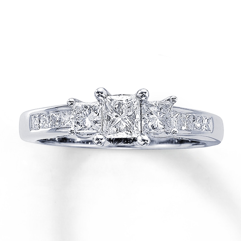 Main Image 1 of Previously Owned Three-Stone Diamond Ring 1 ct tw Princess-cut 14K White Gold