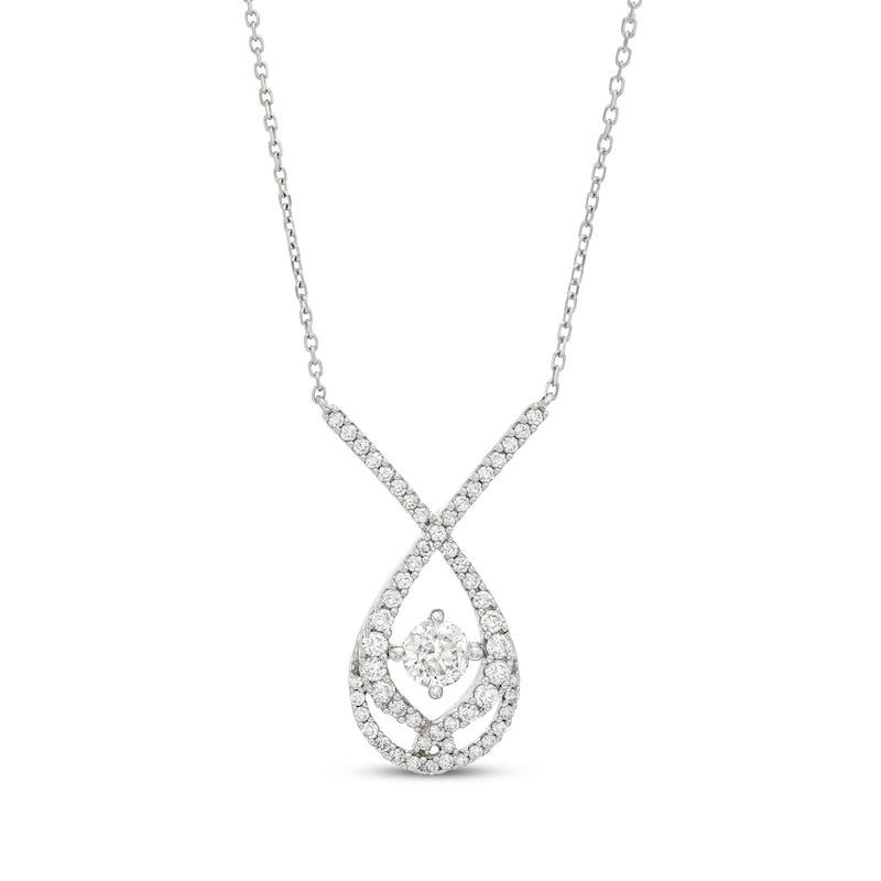 Main Image 1 of Previously Owned Love Entwined Diamond Necklace 1 ct tw Round-cut 10K White Gold 18&quot;