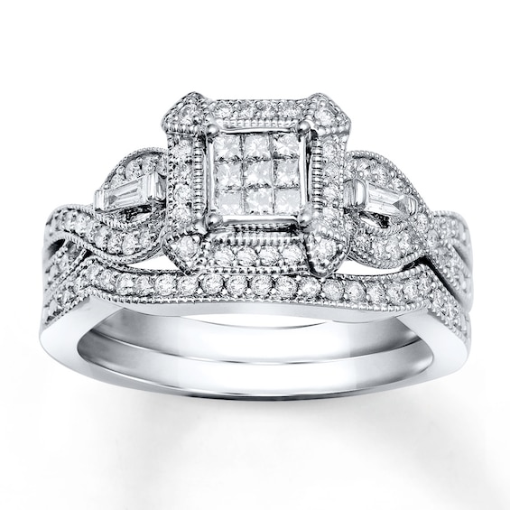 Previously Owned Princess-Cut Multi-Diamond Bridal Set 1/2 ct tw 10K White Gold Size 6