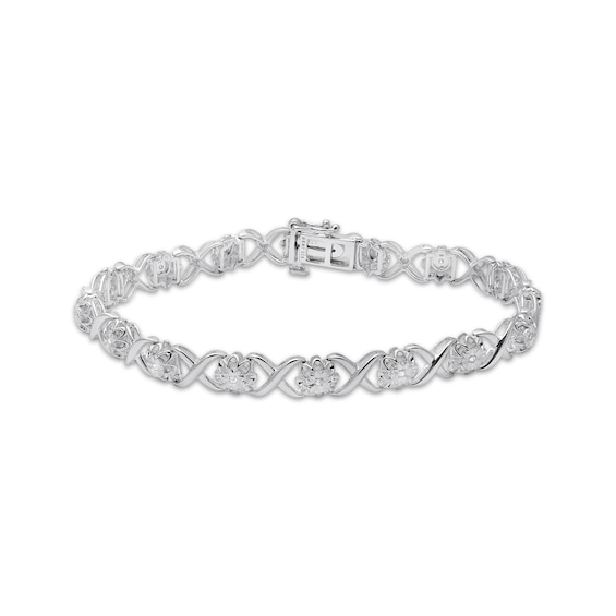 Previously Owned Diamond Flower Bracelet 1/10 ct tw Round-cut Sterling Silver 7.5"