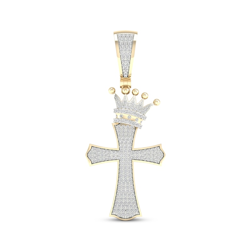 Previously Owned Men's Diamond Slanted Crown Cross Charm 1/2 ct tw 10K Yellow Gold