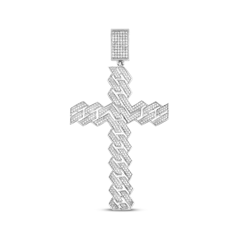 Main Image 1 of Previously Owned Men's Diamond Cross Curb Pendant 1-1/2 ct tw Round-cut 10K White Gold