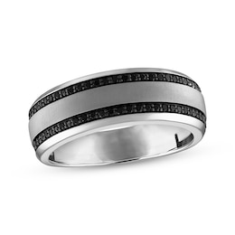 Previously Owned Men's Black Diamond Wedding Band 1/3 ct tw Round-cut 10K White Gold