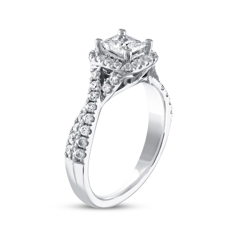 Previously Owned THE LEO Diamond Engagement Ring 1-1/8 ct tw Princess & Round-cut 14K White Gold
