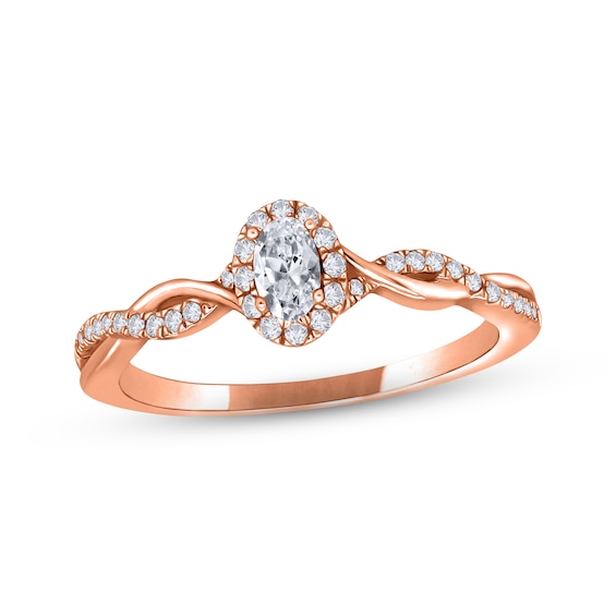 Previously Owned Adrianna Papell Diamond Engagement Ring 1/3 ct tw Oval & Round-cut 14K Rose Gold