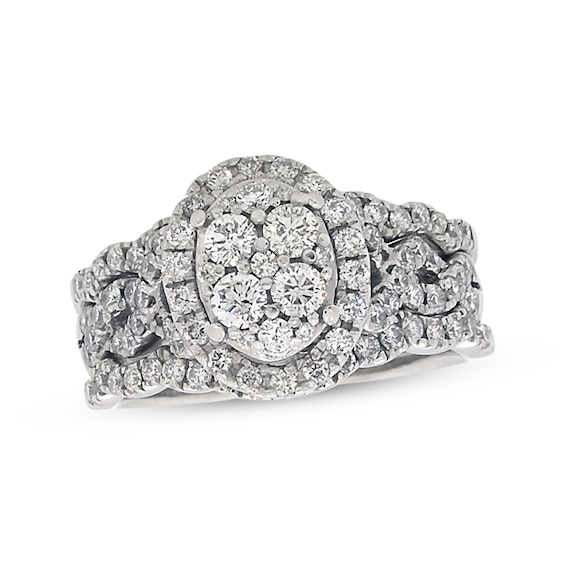 Previously Owned Multi-Diamond Center Oval Frame Bridal Set 1-1/3 ct tw 14K White Gold Size 8.5