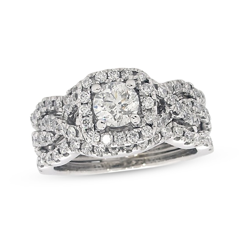 Main Image 1 of Previously Owned Round-Cut Diamond Bridal Set 1-1/6 ct tw 14K White Gold Size 5