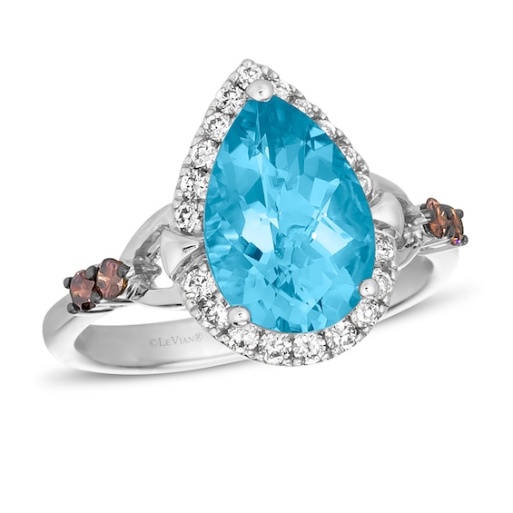 Previously Owned Le Vian Blue Topaz Ring 3/8 ct tw Diamonds 14K Vanilla Gold