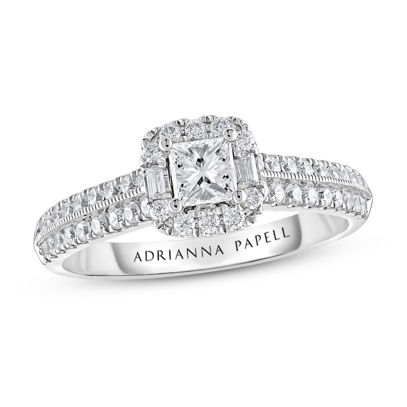 Previously Owned Adrianna Papell Diamond Engagement Ring 5/8 ct tw Princess, Round & Baguette-cut 14K White Gold