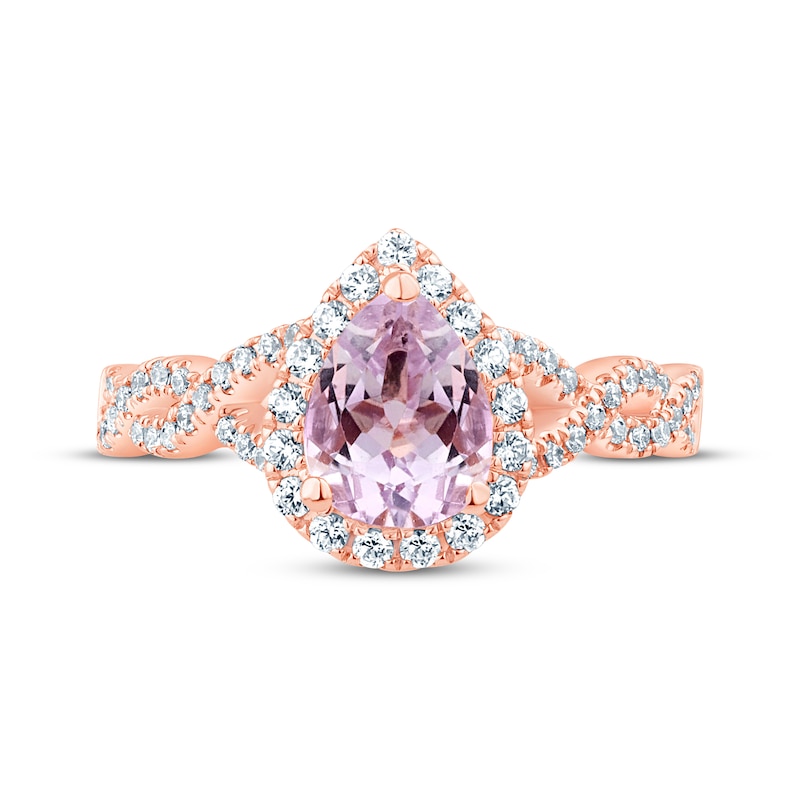 Previously Owned Pear-Shaped Light Amethyst & Round-Cut Diamond Twist Shank Engagement Ring 3/8 ct tw 14K Rose Gold
