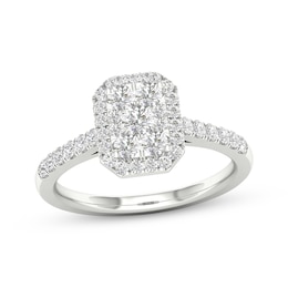 Previously Owned Multi-Diamond Center Octagon Frame Engagement Ring 1/2 ct tw 10K White Gold