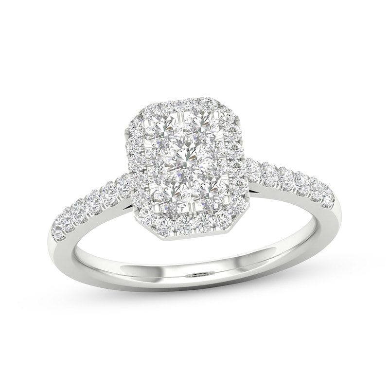 Main Image 1 of Previously Owned Multi-Diamond Center Octagon Frame Engagement Ring 1/2 ct tw 10K White Gold