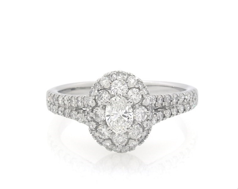 Main Image 1 of Previously Owned Diamond Engagement Ring 1 ct tw Oval & Round-cut 14K White Gold