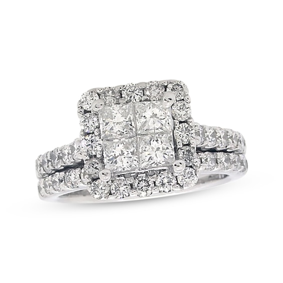 Previously Owned Diamond Bridal Set 1-7/8 ct tw Princess & Round-Cut 14K White Gold Size 5.25