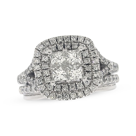 Previously Owned Diamond Bridal Set 1-1/2 ct tw Princess & Round-Cut 14K White Gold Size 6.75