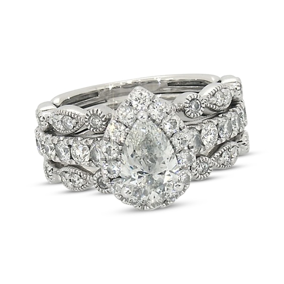 Previously Owned Certified Pear-Shaped Diamond Bridal Set 1-5/8 ct tw 14K White Gold (I/SI2) Size 4.75