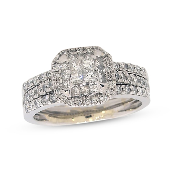 Previously Owned Diamond Bridal Set 1-1/5 ct tw Princess & Round-Cut 14K White Gold Size 7