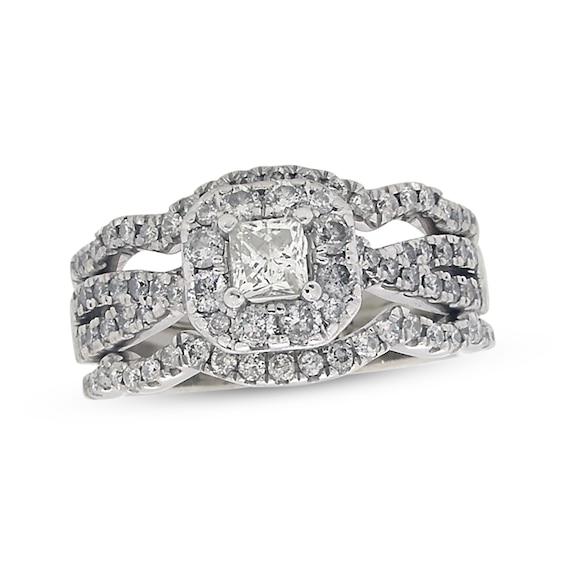 Previously Owned Diamond Bridal Set 1-1/4 ct tw Princess-Cut 14K White Gold Size 7.5