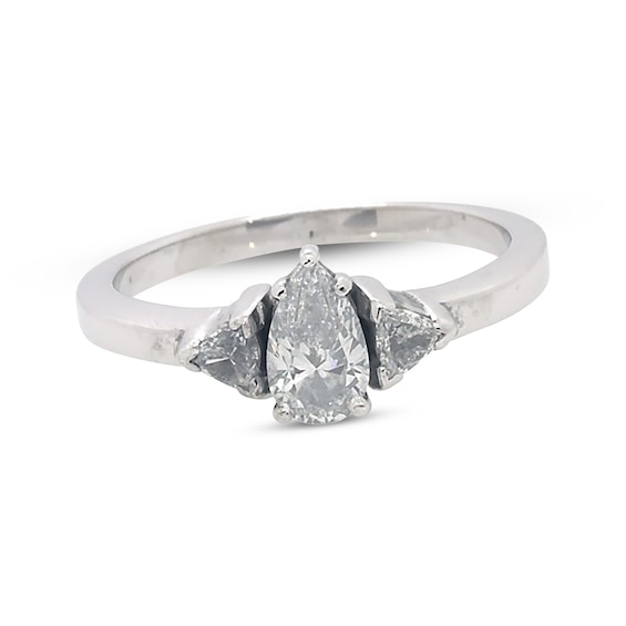 Previously Owned Pear-Shaped & Trillion-Cut Diamond Engagement Ring 1/2 ct tw 14K White Gold Size 4.5