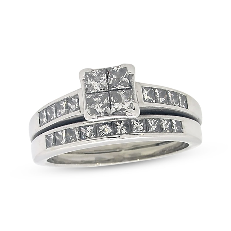 Previously Owned Princess-Cut Quad Diamond Bridal Set 1-1/4 ct tw 14K White Gold Size 6.25